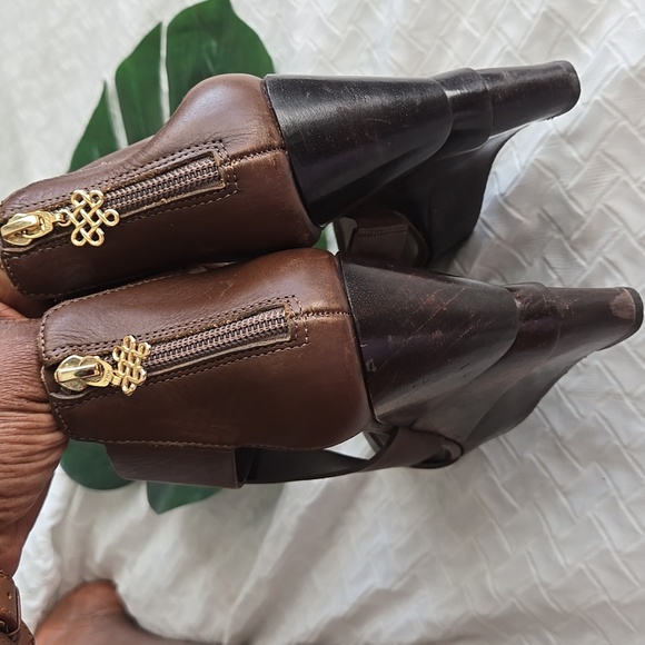 Diane Von Furstenberg Brown Leather Wedge Sandals Eclectic Minimalist - Picture 4 of 12